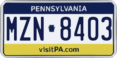 PA license plate MZN8403