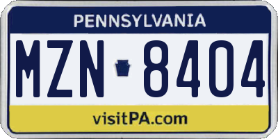PA license plate MZN8404