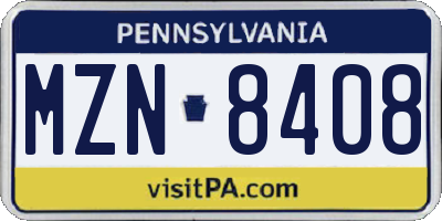 PA license plate MZN8408