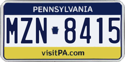 PA license plate MZN8415