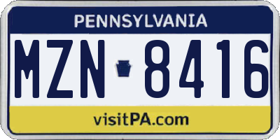 PA license plate MZN8416
