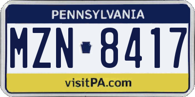 PA license plate MZN8417