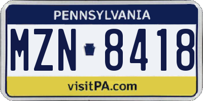 PA license plate MZN8418
