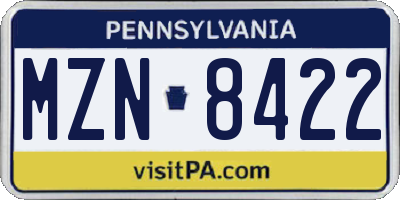 PA license plate MZN8422