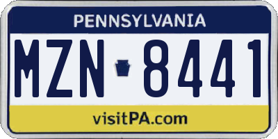 PA license plate MZN8441