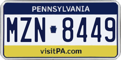 PA license plate MZN8449