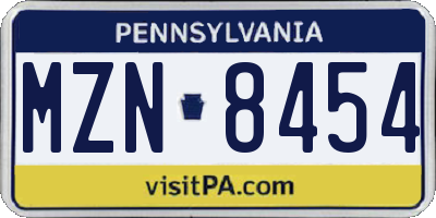 PA license plate MZN8454
