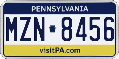PA license plate MZN8456