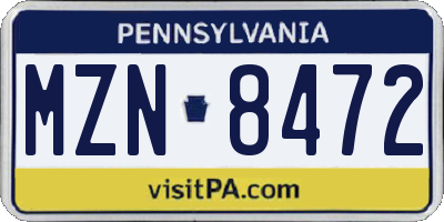 PA license plate MZN8472