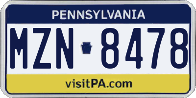 PA license plate MZN8478