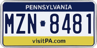 PA license plate MZN8481