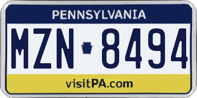 PA license plate MZN8494