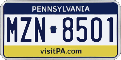 PA license plate MZN8501