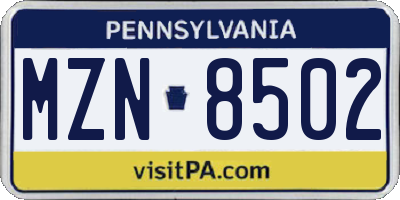 PA license plate MZN8502