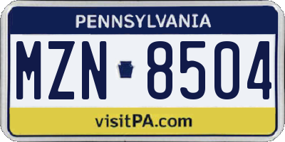 PA license plate MZN8504