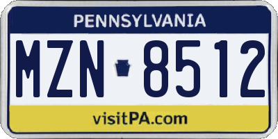 PA license plate MZN8512