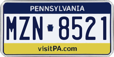 PA license plate MZN8521