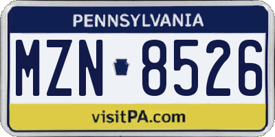 PA license plate MZN8526