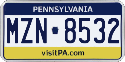 PA license plate MZN8532
