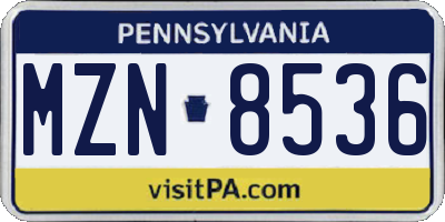 PA license plate MZN8536