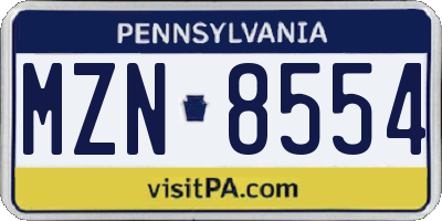 PA license plate MZN8554