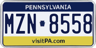 PA license plate MZN8558