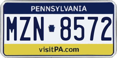 PA license plate MZN8572