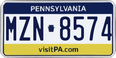 PA license plate MZN8574