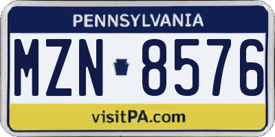 PA license plate MZN8576