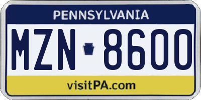 PA license plate MZN8600