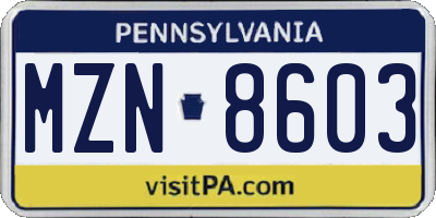 PA license plate MZN8603