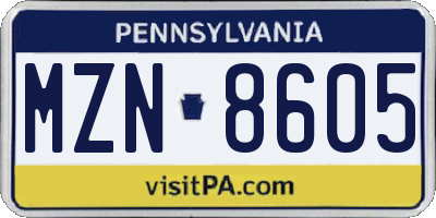PA license plate MZN8605