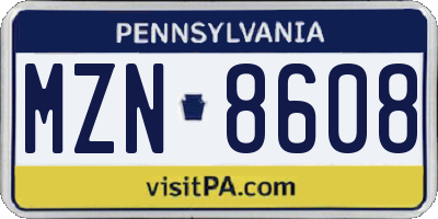 PA license plate MZN8608