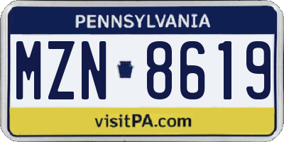 PA license plate MZN8619