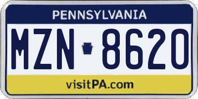 PA license plate MZN8620