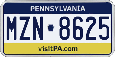 PA license plate MZN8625