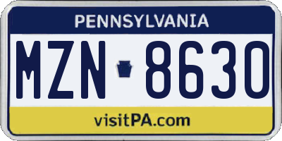 PA license plate MZN8630