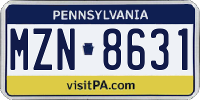 PA license plate MZN8631