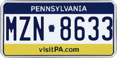 PA license plate MZN8633