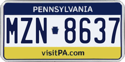 PA license plate MZN8637