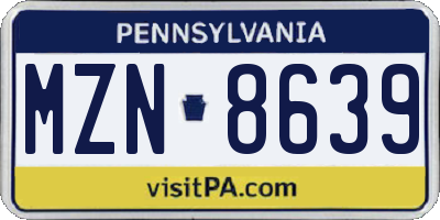 PA license plate MZN8639