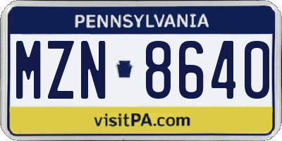 PA license plate MZN8640