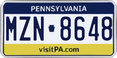 PA license plate MZN8648