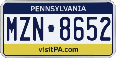 PA license plate MZN8652