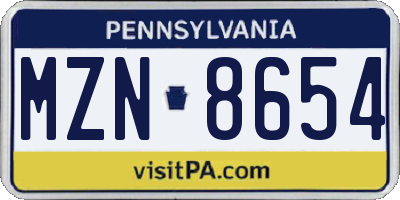 PA license plate MZN8654