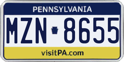 PA license plate MZN8655
