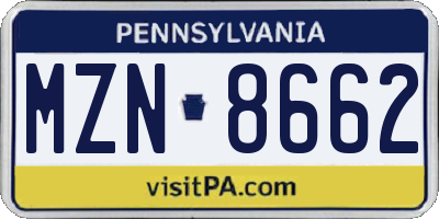 PA license plate MZN8662