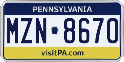 PA license plate MZN8670