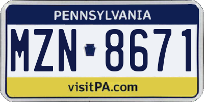 PA license plate MZN8671