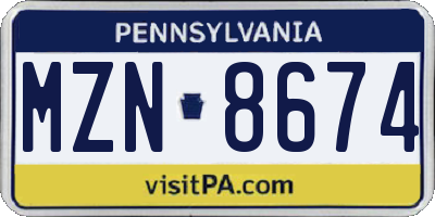PA license plate MZN8674